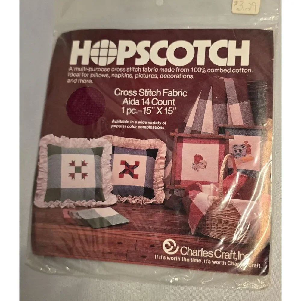 Cross Stitch Fabric Aida 14 Count 15" X 15" Craft Cotton Burgundy & Cream